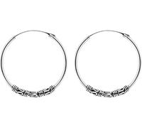 ENTREPLATA Aros de Plata 925 Estilo Bali - Par de Pendientes Criollas Piercing Unisex Hechos a Mano de 40 mm - Diseño Étnico Artesanal en Plata de Ley - Modelo 14
