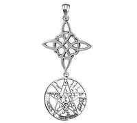 ENTREPLATA Colgante Plata de Ley 925 Doble Protección - Amuleto Hecho a Mano para Mujer - Joya Espiritual con Charm de Magia Blanca Colgante Nudo de Bruja y Tetragramaton - 4 cm