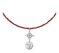 ENTREPLATA Collar de Plata de Ley 925 para Mujer con Piedra Natural Color Rubí, Colgante Nudo de Bruja y Tetragramatón, Gargantilla Amuleto de Doble Protección en Rojo