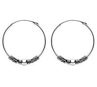 ENTREPLATA Dos Aros de Plata 925 Estilo Bali - Par de Pendientes Criollas Piercing Unisex Hechos a Mano de 20 mm - Diseño Étnico Artesanal en Plata de Ley - Modelo 5