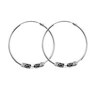 ENTREPLATA Dos Aros de Plata 925 Estilo Bali - Par de Pendientes Criollas Piercing Unisex Hechos a Mano de 14 mm - Diseño Étnico Artesanal en Plata de Ley - Modelo 28