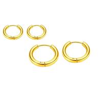 ENTREPLATA Dos Pares de Pendientes Aro Acero Inoxidable 316L - Cierre de Bisagra - Pack de 2 Pares Chapados Oro 24K - Hipoalergénicos y Resistentes - Dorados 12 y 16 mm