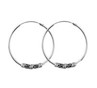 ENTREPLATA Par de Aros de Plata 925 Estilo Bali - Dos Pendientes Criollas Piercing Unisex Hechos a Mano de 25 mm - Diseño Étnico Artesanal en Plata de Ley - Modelo 24