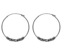 ENTREPLATA Par de Aros de Plata 925 Estilo Bali - Dos Pendientes Criollas Piercing Unisex Hechos a Mano de 25 mm - Diseño Étnico Artesanal en Plata de Ley - Modelo 3