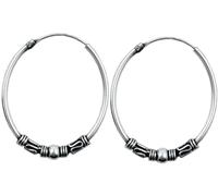 ENTREPLATA Par de Aros de Plata 925 Estilo Bali Ovalados - Dos Pendientes Criollas Piercing Unisex Hechos a Mano de 25 mm - Diseño Étnico Artesanal en Plata de Ley - Modelo 2