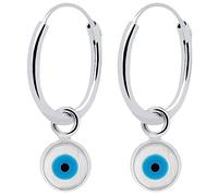 ENTREPLATA Par Pendientes Aro Plata 925 Antialergico con Colgante Ojo Turco | Par de Pendientes Hipoalergenicos Plata de Ley 925 Fabricados en España Aros Charm Ojo Turco