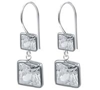 ENTREPLATA Pendientes De Plata de Ley 925 Mujer Diseño Elegante Estilo Cordobes Hippy Colgante Cuadrado Brillantes de Circonita de 6 y 10 mm.