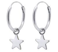 ENTREPLATA Pendientes Plata 925 - Aretes Sterling Silver Aro Estrellita Modernos para Mujer Niña - Set 2 Aros Criollas con Colgantes Pequeña Estrella