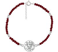 ENTREPLATA Pulsera con Piedra Natural Roja Rubí y Charm de Plata - Amuleto Plata de Ley 925 para Mujer - Protección Amor y Suerte - Colgante Tetragramaton