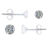 ENTREPLATA Set de dos pares de Pendientes Plata de Ley 925 Circonita. Originales Pendientes de para Mujer Niña Hombre Niño Unisex 3 mm y 6 mm.
