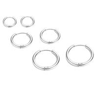 ENTREPLATA Tres Pares de Pendientes Aro Acero Inoxidable 316L - Aretes Cierre de Bisagra - Pack de 3 Pares Plateados - Hipoalergénicos y Resistentes - Acero 12 16 20 mm