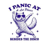 Entro en pánico en muchos lugares excepto en Disco Cat. Calcomanías de tallado fino 67.2x77.1cm Cultura del tatuaje Azul oscuro