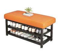 Entryway Bench with 2-Tier Shoe Rack, Modern Iron Frame Put On Shoes,Shoe Storage Bench with Leather Cushion for Hallway, Bedroom, Living Room, Dining Room(60 * 31 * 51cm)