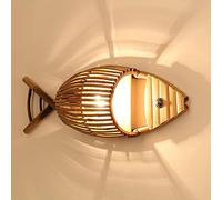 entyze Creatividad Retro, Granja Vintage Tejido Tejido de Pescado Pared Luz Pescado Apliques de Pared de Bambú de Estilo Chino
