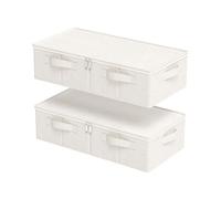 ENUMAIL 2 Piezas Cajas de Almacenamiento Plegable Bajo la Cama, Organizadora de Almacenamiento de Tejidos con Mango, Para Colchas, Ropa, Mantas y Zapatos, 60×30×15cm, Beige