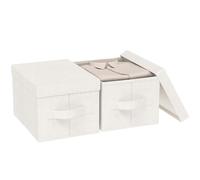 ENUMAIL 2er Cajas de Almacenamiento con Mango, Bolsa Almacenaje de Tejidos, Cestas Organizadoras de tela Plegable, Adecuada Para Ropa de Cama, Libros, Colocación de Revistas, 42×30×26cm, Beige