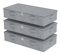 ENUMAIL 3 Piezas Cajas de Almacenamiento de Tejidos Plegable Bajo la Cama, Organizador Separador de Armarios con Tapa y Manija, Para Colchas, Ropa, Mantas y Zapatos, 80×40×15cm, Gris