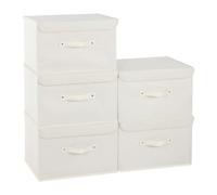 ENUMAIL 5 Piezas Organizador Separador de Armarios para Ropa con Tapa y Manija, Caja de Almacenamiento Plegable con Mango, Adecuada Para Dormitorio, Oficina, 38×25×25cm, Beige