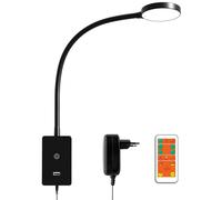 ENUOTEK Lámpara de Lectura de Pared, 4W Luz de Lectura con Cuello de Ganso, Regulable LED Lámpara de Pared para Cama, Lámpara de Lectura para Dormitorio con Puerto USB de 2A y Control Remoto