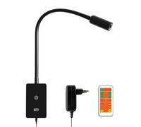 ENUOTEK LED Lámpara de Lectura de Pared con Control Remoto, Táctil Regulable Lámpara de Pared de Enfoque para la Cama con Puerto USB de 2A, Lámpara de Lectura con Brazo de Cuello de Ganso