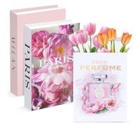 ENUTROF Libros Decorativos Falsos Juego de 3 Plegables de Decoración de Interiores Libro Decorativo Libro Caja Decoracion para Estanteria Mesa de Café Decoración del Hogar (MILAN)