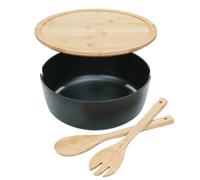 Envalía de madera, diseño de gran capacidad, 28.5 x 10.5 cm, recipiente para servir ensaladas, tazón de mezcla de madera, con horquilla de cuchara, pasta, bocadillos y cenas familiares