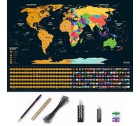 envami® Mapa del mundo XXL para rascar con accesorios | Alemán | 80x60cm | Fabricado en Alemania | Mapa del mundo para rascar | Mapa para rascar | Mapa de país para rascar | Tarjeta para rascar