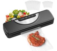 Envasadora al Vacío 5 en 1 con Cortador de Película, Doméstico y Comercial Maquina al Vacio de Alimentos Secos y Húmedos, Incluye 10 Bolsas y Tubo de Vacío, Negra