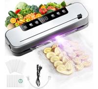 Envasadora al vacío 6 en 1 profesional para alimentos, con 50 bolsas de envasado al vacío y 1 manguera para recipiente al vacío, dispositivo de sellado automático de 75 Kpa con cortador y cuenta atrás