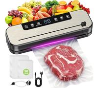 Envasadora al vacío 6 en 1 profesional para alimentos, con 50 bolsas de envasado al vacío y 1 manguera para recipiente al vacío, dispositivo de sellado automático de 65 Kpa con cortador y cuenta atrás