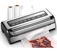 Envasadora al Vacio 95 kPa, 9-in-1 Envasadora al Vacio Domestica con Modo Tiempo & Presión Ajustables, Memoria, Doble Sellado, Cortador & Almacenamiento Integrados, Incl. 2 Rollos & Manguera