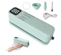 Envasadora Al Vacio Automática,Mini Sellador Al Vacío con 3 Niveles de Temperatura, 5 Bolsas, 2 Adaptador de Inflado y 1 Adaptador de Extracción de Aire,Sellado Al Vacío de Un Solo Toque para Conserva