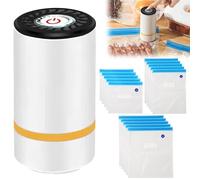 Envasadora al vacío con 15 bolsas de vacío, mini selladora al vacío para alimentos, dispositivo portátil al vacío para alimentos, mini sellador al vacío de mano USB para alimentos secos y húmedos