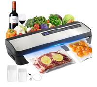 Envasadora al Vacío Domestica Profesional, Maquina Vacio Alimentos Cortador Incorporado, Modos Seco y Húmedo Selladora al Vacío para alimentos, con Bolsas de Vacío, Manguera de Vacío (Plata)