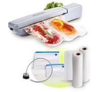 Envasadora Alimentos Vacío SellaVac PRO Automática Doble Sellado Térmico. Líquidos/Sólidos. Fácil uso. Compacta. 2 Rollos Bolsas Vacío+2 Bolsas con Válvula Reutilizables+Tubo de vacío Multiusos. 130W