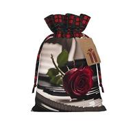 ENVEED - Bolsas de regalo de Navidad con cordón de arpillera con diseño de rosa roja sobre piano para regalar inolvidable