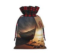 ENVEED Bolsas de regalo de Navidad con diseño de barco en la playa con cordón de arpillera deslumbrante para regalos inolvidables