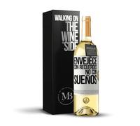 «Envejece con recuerdos no con sueños» Mensaje en una Botella. Vino Blanco Premium Verdejo Joven + Gift Box. Etiqueta Blanca PERSONALIZABLE