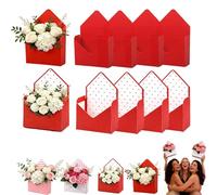 Envelope Boxes, Valentine Gift Box, Red, Valentines Day Flower Bouquet Package Folding Paper for Wedding Birthday Festival Party Decoration(8Pcs*Red)