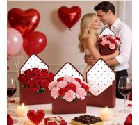 Envelope Flower Box - 35cm Foldable Romantic Gift | Paper Material Floral Arrangement Box, 10-Piece Packaging Set for Wife Girlfriend Roses Carnations Birthday Graduation Wedding Party