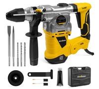 Enventor Martillo Perforador, 1500W Martillo Demoledor, Martillo Percutor con SDS-Plus Mandril, 4500BPM, 6J, 850RPM, 4 Funciones, Control de Vibración, para Concreto, Metal y Madera