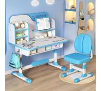 【Envío en Reino Unido】 Juego de escritorio y silla de altura ajustable para niños, escritorio de estudio para niños con silla, juego de escritorio de aprendizaje y silla con amplio cajón de