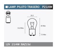OSRAM ORIGINAL - BASE DE METAL - P21-4W Extra Light Lámpara - BAZ15d