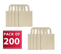 Enviroflex 22 x 26 cm Paquete 10 | 25 | 200, Bolsas Tote Pequeñas para Niños, Shopping, 100% algodón, yute, reutilizables, respetuosas con el medio ambiente con asas cortas (Natural pack 200(22x26))