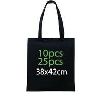 Enviroflex Bolsas de Asas Premium de Lona 100% Algodón, Bolsas de Compra Sostenibles, Ecológicas y Reutilizables con Asas Largas, 38x42 cm (Paquete de 10, Negro)
