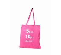Enviroflex Bolsas de Asas Premium de Lona 100% Algodón, Bolsas de Compra Sostenibles, Ecológicas y Reutilizables con Asas Largas, 38x42 cm (Paquete de 10, Rosa)