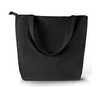 Enviroflex Bolso de Tela Blanco Grande con Cremallera y Bolsillo - 45x40 cm Bolsa Reutilizable para Mujer - Ideal para Compras, Universidad, Trabajo, Pintura y Uso Diario (5, Black)