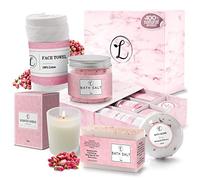 envizins Juego de regalo de spa 100% natural que incluye bomba de baño, sales de baño, jabón de manos, vela perfumada, toalla facial y caja de regalo. El mejor regalo para ella (rosa)