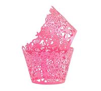 Envoltorios de encaje para magdalenas, papel cortado con láser, para decoración de Navidad, boda, fiesta de cumpleaños, 50 unidades (rojo rosa)