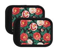 Envoltura de asa de equipaje con diseño de flores de camelia roja y blanca para veliz, agarre de tela suave con tarjeta de identificación, gancho y bucle, Rojo Blanco Camelia Flores Verde, one sizex2